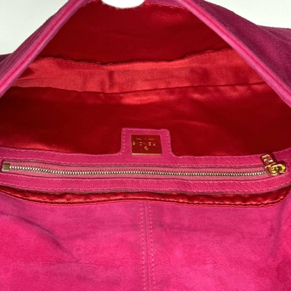 Authentic FENDI Mamma Baguette Pink Suede Gold Glitter Flap Shoulder Bag Purse - Picture 8 of 8